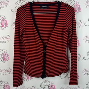 Club Monaco cardigan button up stripes wool cashmere Black  Red Striped Sweater